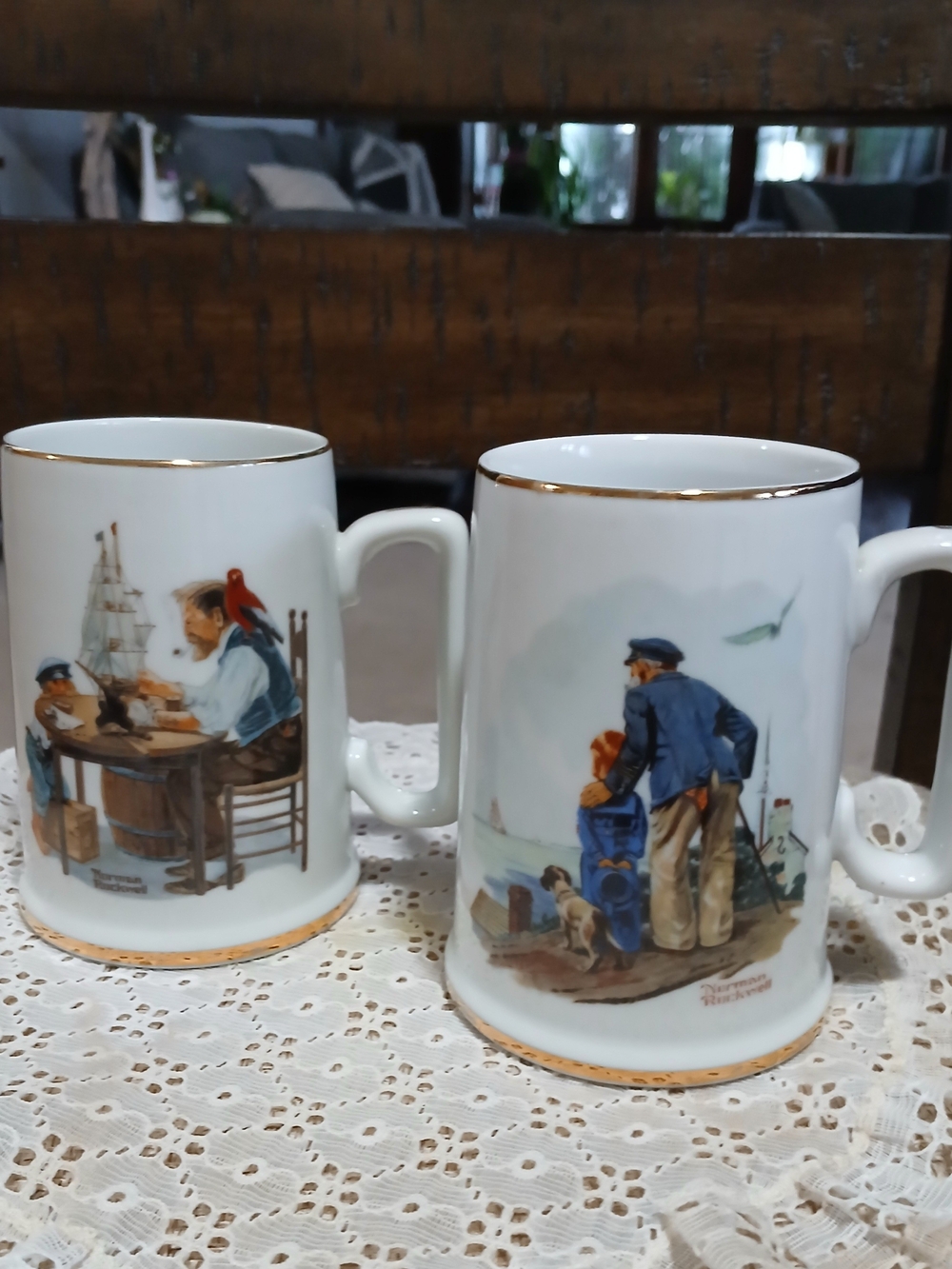 Norman Rockwell Gold Trimmed Mugs